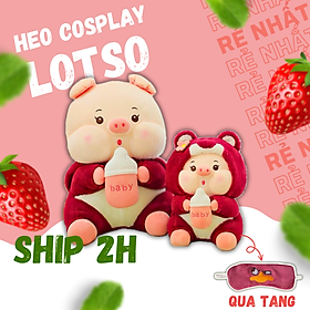 Thú nhồi bông heo ôm bình sữa cosplay lotso- Size từ 35cm đến 55cm - Quà tặng heo ôm bình sữa cosplay lotso nhồi bông dễ thương - Gối ôm mềm mịn cho bé