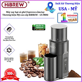 Máy xay hạt cà phê Espresso cầm tay, dùng pin. Thương hiệu Mỹ cao cấp HiBREW - G5 MINI - HÀNG CHÍNH HÃNG