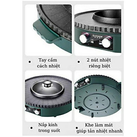 Bếp lẩu nướng đa năng không khói 2 TRONG 1 NINE SHIELD KB - 518 CÓ 2 MÂM NHIỆT ĐỘC LẬP