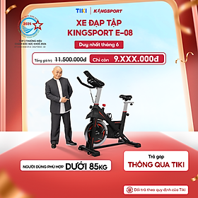 Xe đạp tập KINGSPORT Stronger E-08 bánh đà 6kg, kháng lực từ tính êm ái, tích hợp đồng hồ đo lường chỉ số, cân nặng phù hợp từ 80-85kg