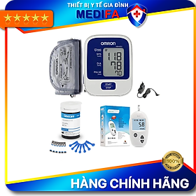 Máy Đo Huyết Áp Bắp Tay Omron Hem-8712 + Tặng Bộ Đổi Nguồn Thường + Tặng bộ máy đo đường huyết Safe - Accu (25 kim+25 que)