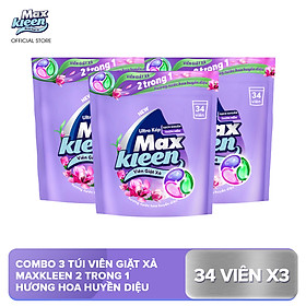 Combo 3 Túi Viên Giặt Xả MaxKleen Hương Huyền Diệu 34 viên túi