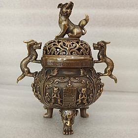 Mua  Miễn ship 100% Đỉnh lư đồng xông trầm cao 23cm hàng VIP  đỉnh lư đồng đốt trầm hương cỡ đại hoa văn đồng tử cầu phúc