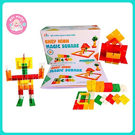 Bộ Đồ Chơi Ghép Miếng Vuông Magic Square Kèm Học Liệu Dành Cho Bé 3 Tuổi Phát Triển Tư Duy