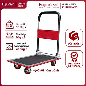Mua Xe đẩy hàng 4 bánh gấp gọn sàn thép FUJIHOME nhập khẩu  xe kéo hàng xếp gọn  bánh xe có chốt hãm - hàng chính hãng