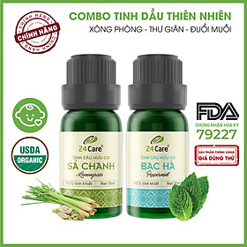 Combo 2 Tinh dầu Sả Chanh + Bạc Hà 24Care 10ml/Chai