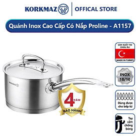 Quánh inox 18/10 Korkmaz Proline 2 lít có nắp - 16x10 cm
