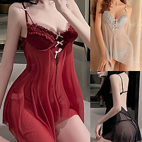 Đầm Ngủ Sexy Voan Mềm Mịn Có Gọng Ngực Đính Nơ Quảng Châu Cao Cấp