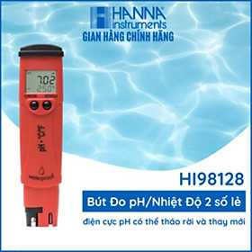 Bút Đo pH (0.01) & Nhiệt Độ Trực Tiếp Trong Nước Với Điện Cực pH Có Thể Tháo Rời, kèm gói dung dịch hiệu chuẩn lại máy HI98128