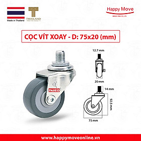 Mua Bánh xe đẩy cao su tổng hợp xám tải nhẹ cọc vít xoay 360 độ - 50-65-75mm - Happy Move Thái Lan