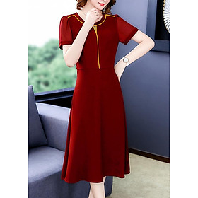 Đầm Xòe Bigsize Kiểu Đầm Xòe Phối Tay Voan Cổ Cách Điệu Tam Giác GOTI 3190