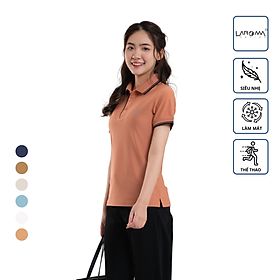 LAROMA Áo polo nữ phối kẻ | vải coolmax làm mát