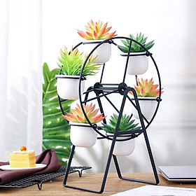 Ferris Wheel Planter Succulent Plant Stand, w/ 6 Flower Pot Succulent Plant Bonsai Holder,Ceramic Succulent Planter Pot,Display Stand Rack,Home Decor