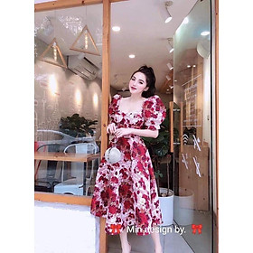 ĐẦM XÒE THÊU HOA ĐỎ TAY PHỒNG SIÊU XINH -MS5353440- SIZE M/L ĐẾN 57KGMM MM
