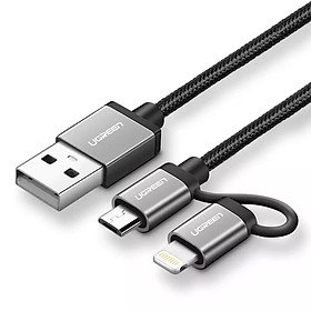 Ugreen UG30892US165TK 1M màu Đen Cáp sạc đa năng USB sang MicroUSB + Lightning - HÀNG CHÍNH HÃNG