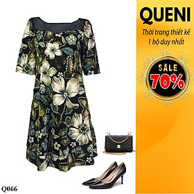 Đầm trung niên chữ A thời trang thiết kế Queni Fashion Q066