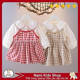 Set yếm caro tay bồng dễ thương cho bé gái hàng QCCC