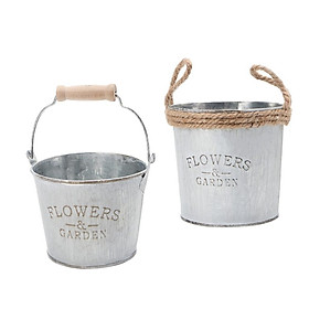 2x Metal Tin Flower Planter Plant Pot Bucket Home Garden Party