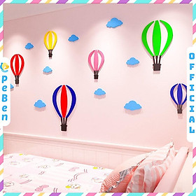 Tranh dán tường mica 3d decor khổ lớn khinh khí cầu dễ thương trang trí phòng cho bé