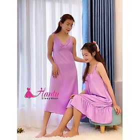 Váy ngủ lụa dáng dài 2 dây sang trọng tặng kèm chip ren gợi cảm