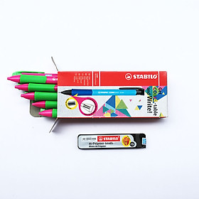 Hộp bút chì bấm STABILO COM4pencil - Hộp 10 bút chì nét 0.5mm màu hồng + Tuýp 24  ruột 0.5 (MP6635/10R-PK)