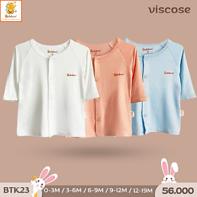 Áo sơ sinh Babiboo tay dài cài giữa vải visco siêu mềm mại