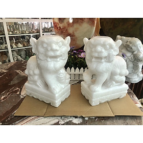 Mua Cặp Kỳ Lân quay đầu phong thủy gác cổng đá cẩm thạch trắng - Cao 30 cm