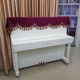 Khăn Phủ đàn Piano nhung đỏ cao cấp phối tua rua chùm sang trọng
