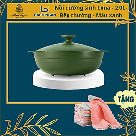 Mua Nồi Sứ Dưỡng Sinh Minh Long - Luna cao cấp -  2.0 L dùng Bếp Ga  Hồng Ngoại có nắp đậy  tráng men màu sứ xanh rêu  có thể kho cá  hầm cháo - nồi đất
