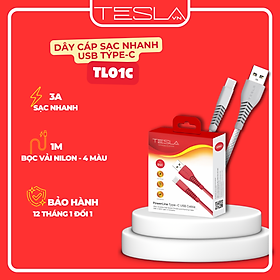Mua Cáp sạc USB to Type-C hàng chính hãng TESLA TL01C Nylon 1m | Bảo hành 12 tháng 1 đổi 1 | Made in Việt Nam