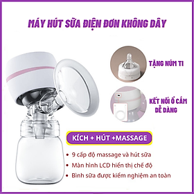 Máy hút sữa điện đơn không dây cầm tay có chế độ massage, kích sữa