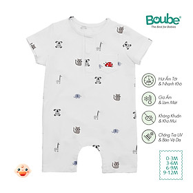 Bộ liền thân, bodysuit cộc tay cổ trụ họa tiết dễ thương cho bé sơ sinh Boube, vải Cotton organic thoáng mát- Size 0-12M