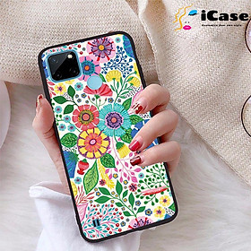 Ốp lưng iCase dành cho Realme C21Y chất liệu viền dẻo lưng cứng nhám TPU có hai lỗ xỏ dây đeo in nổi 4D hình bộ sưu tập HOA 29