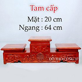 [ Mặt 18 cm , 20 cm ] Tam Cấp Gỗ Gõ - Kê 3 Bát Hương thờ
