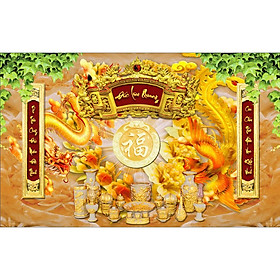 Tranh dán tường phòng thờ cuốn thư câu đối khổ lớn - vải lụa dán tường - kích thước theo yêu cầu