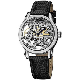 Akribos XXIV Women's Skeleton Automatic Watch - Stainless Steel See-Through Face and Leather Dress Band Watch - AK431
