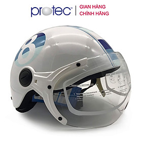 Mũ bảo hiểm 12 đầu có kính cao cấp Protec Hiway họa tiết trắng số 8, mẫu mới, an toàn, thời trang - Hàng chính hãng - L