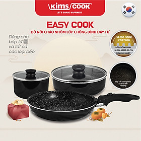 Bộ nồi chảo Easycook đáy từ, chống dính, tay cầm đa năng Kims Cook