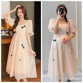 Váy bầu , đầm bầu chất voan 2 lớp siêu đẹp, mềm, mát freeszie từ 43-70kg