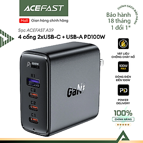 Sạc Acefast PD 100W 4 cổng 3xUSB-C + USB-A (US) - A39 Hàng chính hãng Acefast