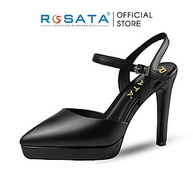 Giày cao gót nữ đế vuông 9 phân mũi nhọn quai hậu khóa cài dây mảnh ROSATA RO586 - Đen