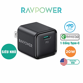 Adapter Củ Sạc Siêu Nhỏ RAVPower RP-PC150 USB Type C PD 20W Sạc Nhanh iPhone, iPad, Android - Hàng Chính Hãng