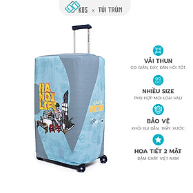 Túi trùm vali du lịch cao cấp hình Trà đá Hà Nội - Vải thun co giãn 4 chiều chống trầy xước
