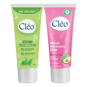 Bộ đôi Kem Tẩy Lông Cléo 50g dành cho da nhạy cảm và Gel Chậm Mọc Lông Cléo 50g