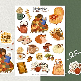 Hình ảnh Sticker sheet cozy time - chuyên dán, trang trí sổ nhật kí, sổ tay | Bullet journal sticker