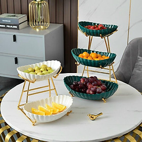 Mua Khay đựng hoa quả bằng sứ hình bầu dục có giá đỡ bằng kim loại 2 tầng  3 tầng