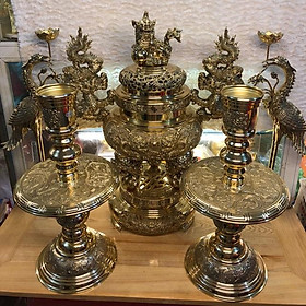 Mua Bộ đỉnh đồng lư hương ngũ sự rồng nổi số 3