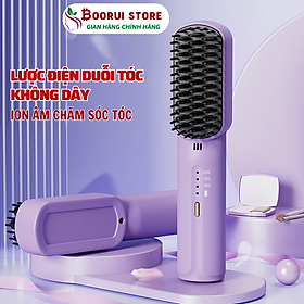 Lược điện duỗi tóc ion âm không dây cao cấp BOORUI - Máy tạo kiểu chải thẳng tóc mini cầm tay, thiết kế chống bỏng an toàn không làm hư tổn tóc, pin sạc 2600mAh tiện dụng- Hàng chính hãng