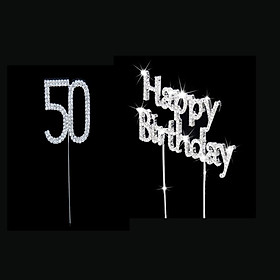 Rhinestone Happy Birthday+50th Cake Toppers for Party Birthday Cake Decor