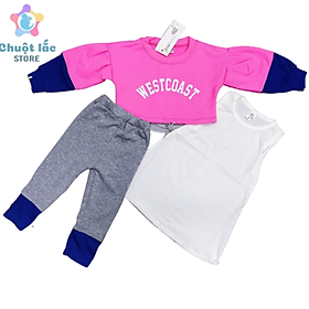 Bộ quần áo bé gái 3 chi tiết cá tính thun cotton dày dặn cho bé từ 1 tuổi đến 7 tuổi [Chuột Lắc Store